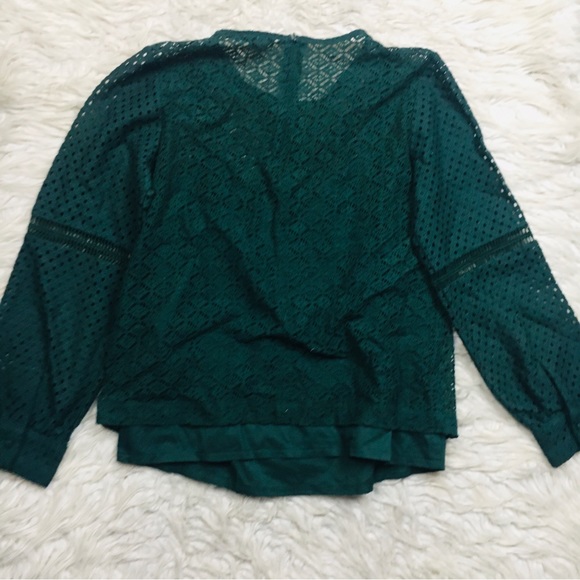 Banana Republic Lazer Cut Eyelet Blouse Dark Green Size small - Picture 2 of 11
